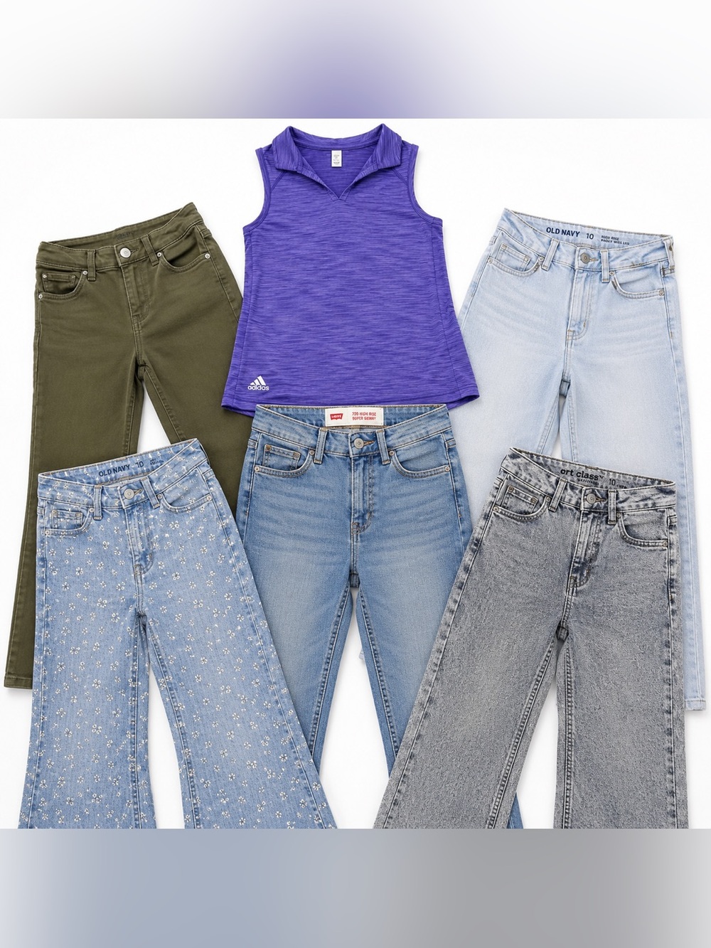 Girls Size 10 Clothing Bundle Levi’s Adidas Old Navy H&M Art Class 6 Pc
